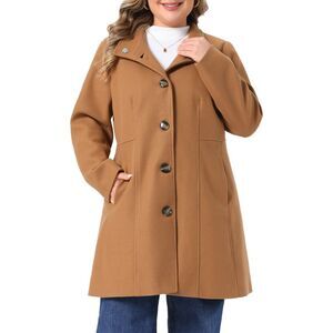 Women Plus Size Winter Mid Length Pea Coats Camel